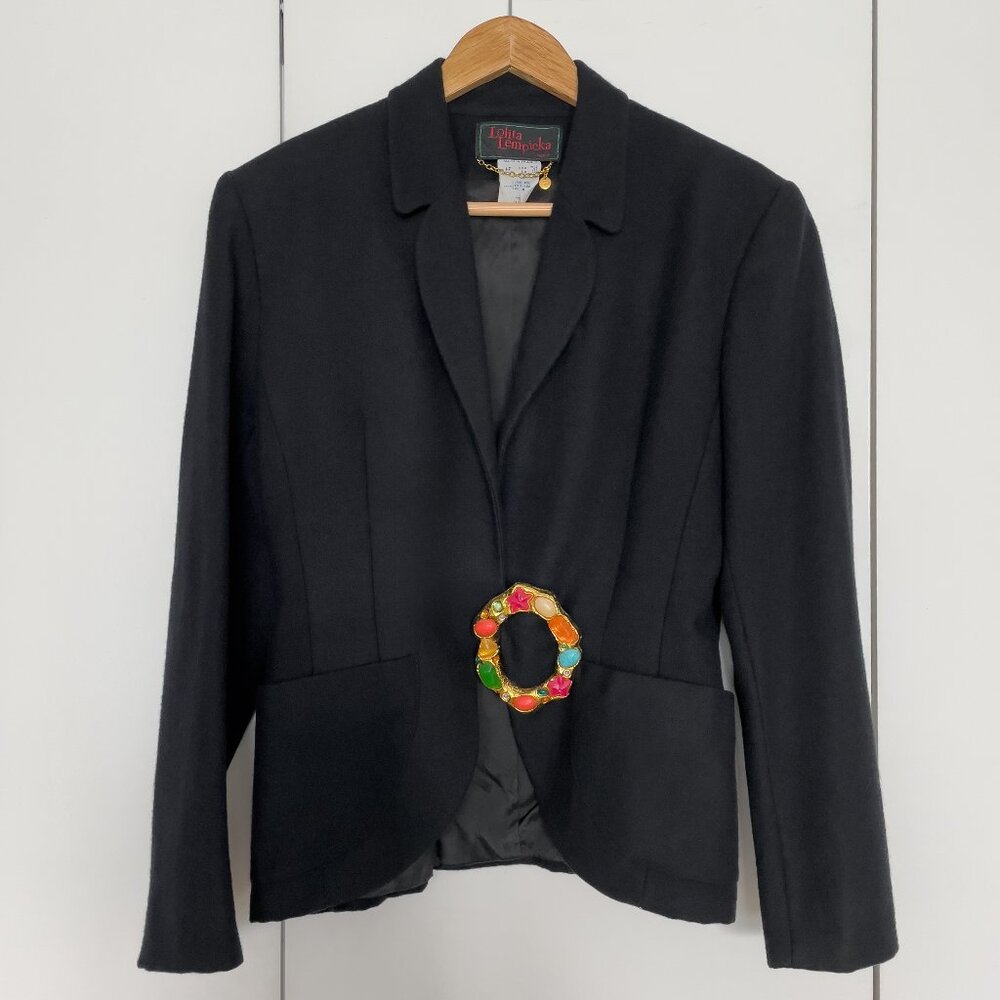 LOLITA LEMPICKA Wool Blazer Jacket With Multicolor Stones Buckle